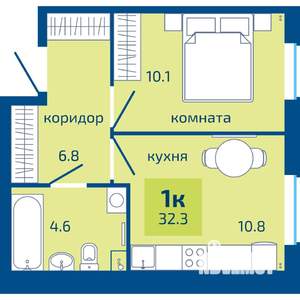 1-к квартира, строящийся дом, 32м2, 1/10 этаж