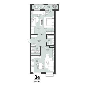 3-к квартира, строящийся дом, 72м2, 1/16 этаж