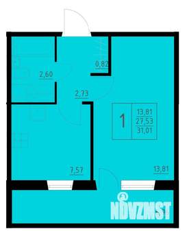 1-к квартира, строящийся дом, 31м2, 7/10 этаж