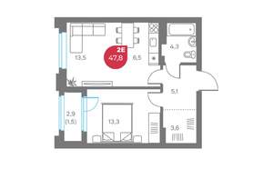 2-к квартира, вторичка, 48м2, 6/6 этаж