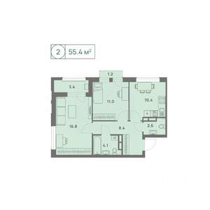 2-к квартира, вторичка, 55м2, 7/25 этаж