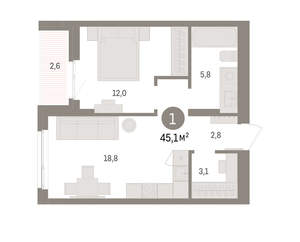 1-к квартира, вторичка, 45м2, 3/11 этаж