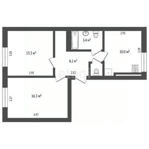 2-к квартира, вторичка, 52м2, 4/4 этаж