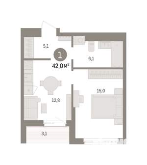 1-к квартира, вторичка, 42м2, 3/16 этаж