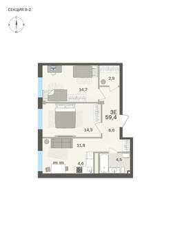 3-к квартира, вторичка, 59м2, 1/6 этаж