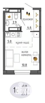 Студия квартира, строящийся дом, 23м2, 24/25 этаж