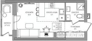 Студия квартира, вторичка, 27м2, 3/22 этаж