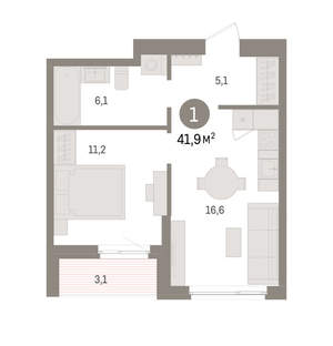 1-к квартира, вторичка, 42м2, 3/16 этаж