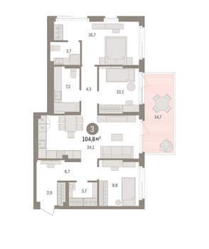 3-к квартира, вторичка, 105м2, 1/11 этаж