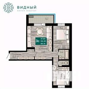 3-к квартира, вторичка, 59м2, 1/8 этаж