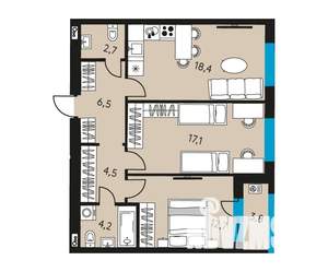 3-к квартира, вторичка, 68м2, 24/30 этаж