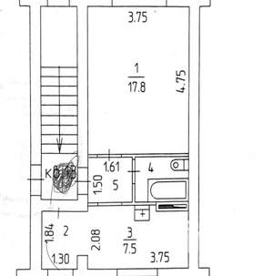1-к квартира, вторичка, 38м2, 2/2 этаж