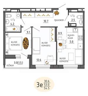 3-к квартира, строящийся дом, 55м2, 14/25 этаж
