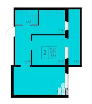 2-к квартира, строящийся дом, 46м2, 9/9 этаж