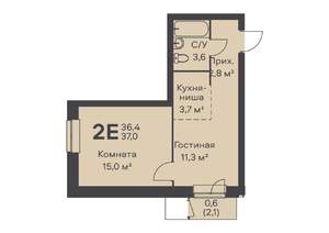 2-к квартира, вторичка, 37м2, 4/6 этаж