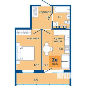 2-к квартира, строящийся дом, 42м2, 8/10 этаж