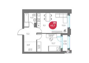 2-к квартира, вторичка, 46м2, 3/9 этаж