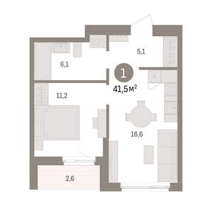 1-к квартира, вторичка, 42м2, 11/16 этаж