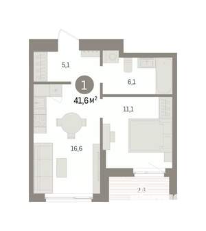 1-к квартира, вторичка, 42м2, 14/16 этаж