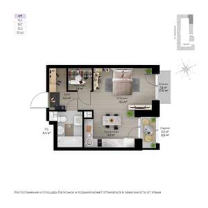 Студия квартира, строящийся дом, 36м2, 2/6 этаж