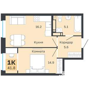 1-к квартира, вторичка, 42м2, 5/18 этаж