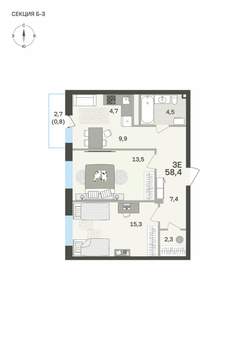 3-к квартира, вторичка, 58м2, 3/6 этаж