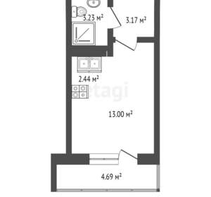 Студия квартира, вторичка, 23м2, 9/25 этаж