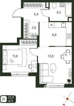 Студия квартира, строящийся дом, 47м2, 2/20 этаж
