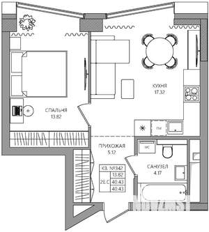 2-к квартира, строящийся дом, 40м2, 7/28 этаж