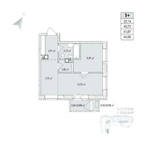 2-к квартира, строящийся дом, 45м2, 5/8 этаж