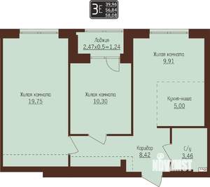 3-к квартира, вторичка, 58м2, 7/8 этаж