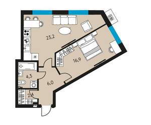 2-к квартира, вторичка, 53м2, 18/30 этаж