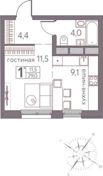 Студия квартира, строящийся дом, 29м2, 7/20 этаж