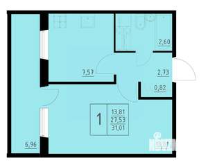 1-к квартира, строящийся дом, 31м2, 7/9 этаж