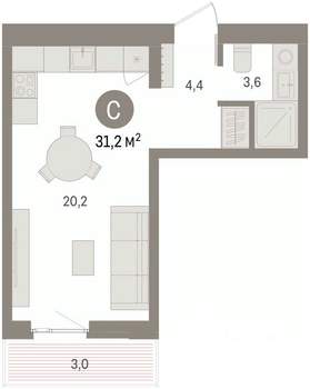 Студия квартира, вторичка, 31м2, 4/9 этаж