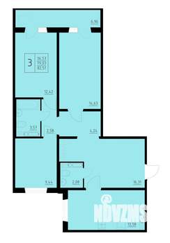 3-к квартира, строящийся дом, 83м2, 9/10 этаж