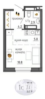Студия квартира, строящийся дом, 23м2, 21/25 этаж