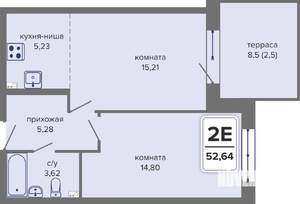 2-к квартира, вторичка, 53м2, 1/14 этаж