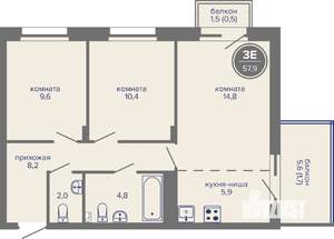 3-к квартира, вторичка, 58м2, 10/26 этаж