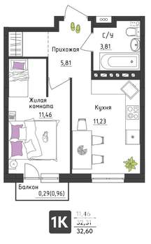 1-к квартира, вторичка, 33м2, 1/4 этаж