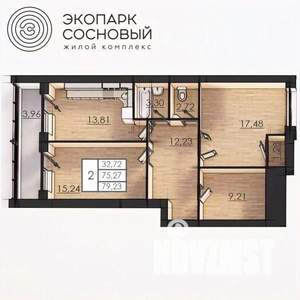 2-к квартира, вторичка, 75м2, 2/4 этаж