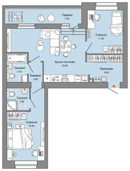 2-к квартира, вторичка, 71м2, 8/8 этаж
