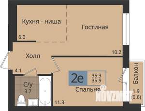 2-к квартира, вторичка, 36м2, 4/4 этаж