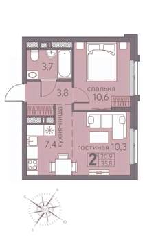 2-к квартира, вторичка, 36м2, 5/22 этаж