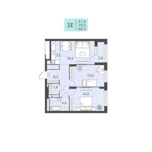 3-к квартира, вторичка, 61м2, 4/22 этаж