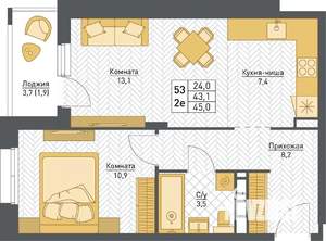 2-к квартира, вторичка, 45м2, 7/8 этаж