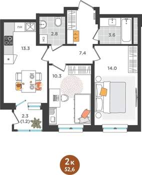 2-к квартира, вторичка, 53м2, 8/25 этаж
