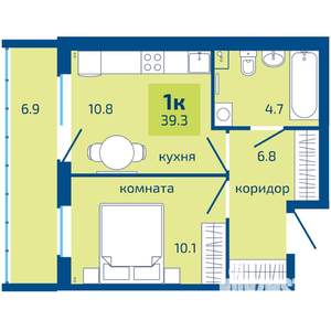 1-к квартира, вторичка, 39м2, 1/10 этаж