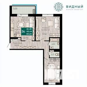 3-к квартира, вторичка, 68м2, 3/8 этаж