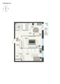 3-к квартира, вторичка, 58м2, 3/6 этаж